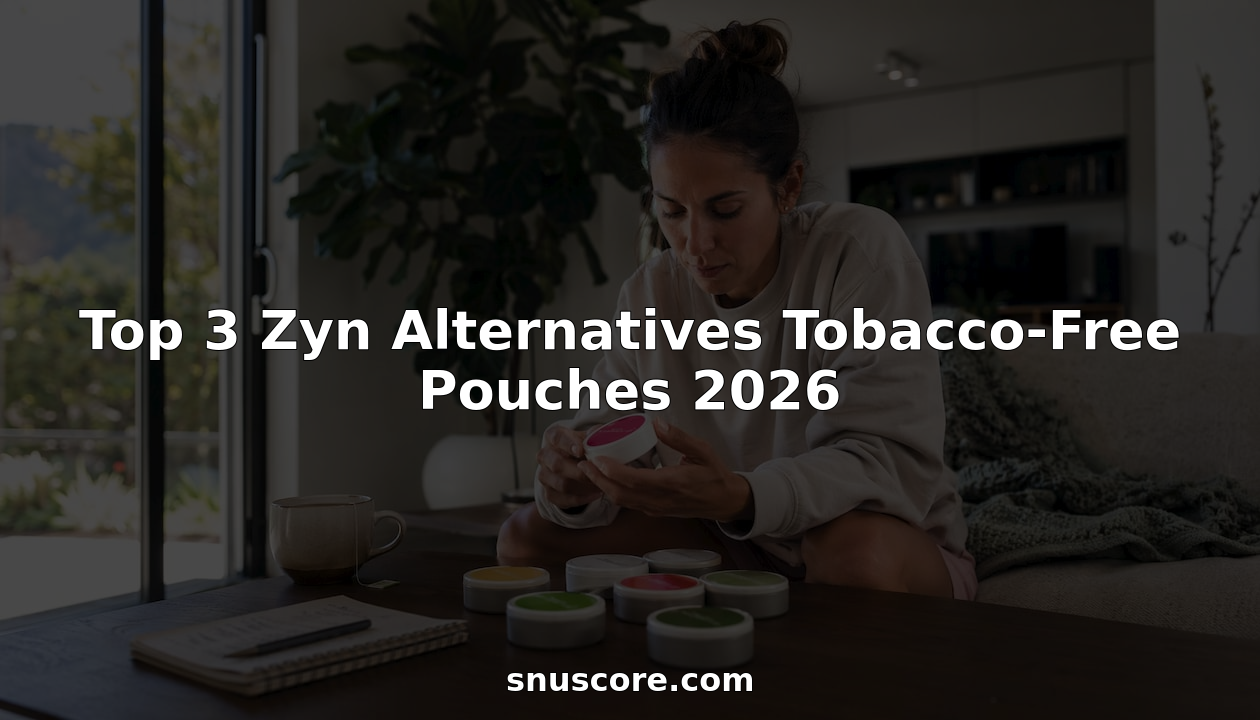 Woman reviewing tobacco-free nicotine pouches at kitchen table