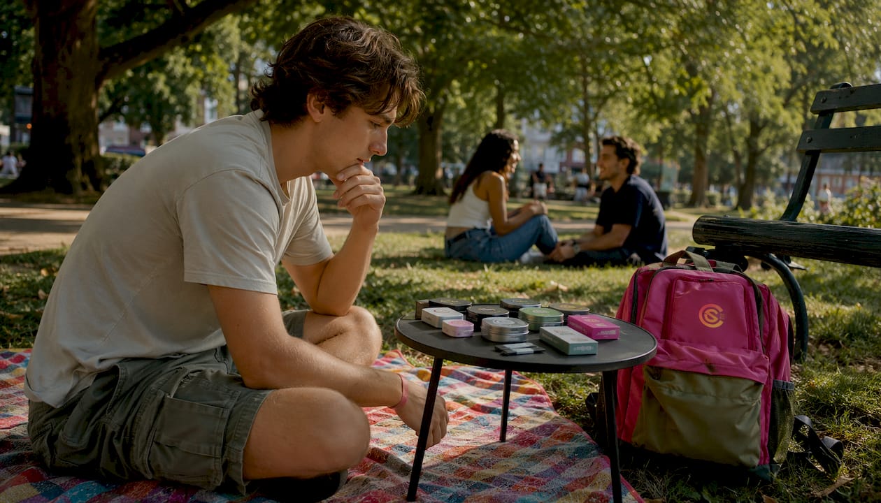 Man reviewing chewing tobacco alternatives outdoors
