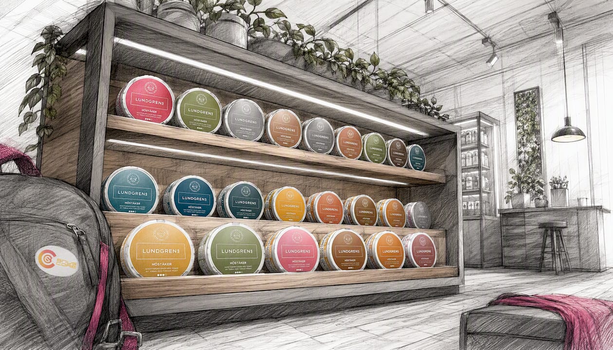 Nicotine pouch tins on display at retail