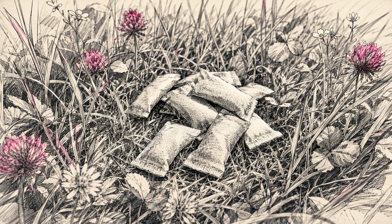 Used nicotine pouches discarded in soil near street