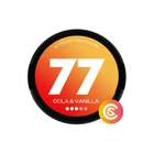 77 Cola & Vanilla nicotine pouch can, black rim with red-orange gradient lid and white 77 logo