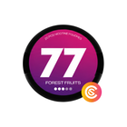 77 Forest Fruits nicotine pouch can, black rim with magenta-purple lid and white 77 logo