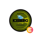 ICEBERG Extreme Kiwi Strawberry nicotine pouch can, black can with olive green lid and ICEBERG logo