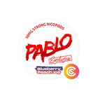 PABLO Exclusive Blueberry Peach Ice nicotine pouch can, white lid with red PABLO logo and purple flavour label