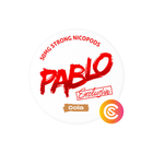 PABLO Exclusive Cola nicotine pouch can, white lid with red PABLO logo and brown flavour label