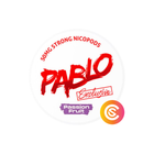 PABLO Exclusive Passion Fruit nicotine pouch can, white lid with red PABLO logo and purple flavour label