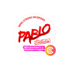 PABLO Exclusive Strawberry Watermelon nicotine pouch can, white lid with red PABLO logo and pink flavour label
