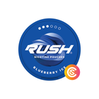 RUSH Blueberry Ice nicotine pouch can, dark blue lid with white RUSH logo