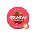 RUSH Watermelon Ice nicotine pouch can, red-pink lid with white RUSH logo