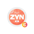 ZYN Peach Mini 2 nicotine pouch can, white can with peach-orange lid and ZYN logo