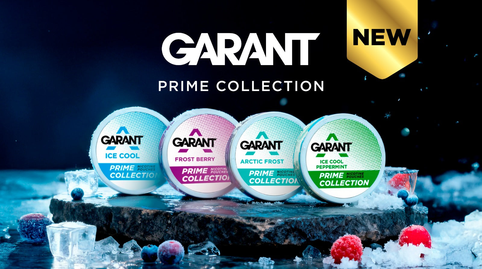 Garant ice cream pods with colorful labels on a dark background