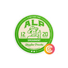ALP Spearmint 12mg nicotine pouch can, cream lid with green ALP illustrated design