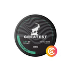 GREATEST Cold Dry 8mg nicotine pouch can, black lid with white ibex logo and green stripe