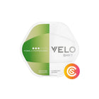 Velo Shift Pomelo Peppercorn nicotine pouch can, hexagonal white can with green side panel
