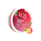 XQS Hallosoda Strong Slim nicotine pouch can, red lid with raspberry design